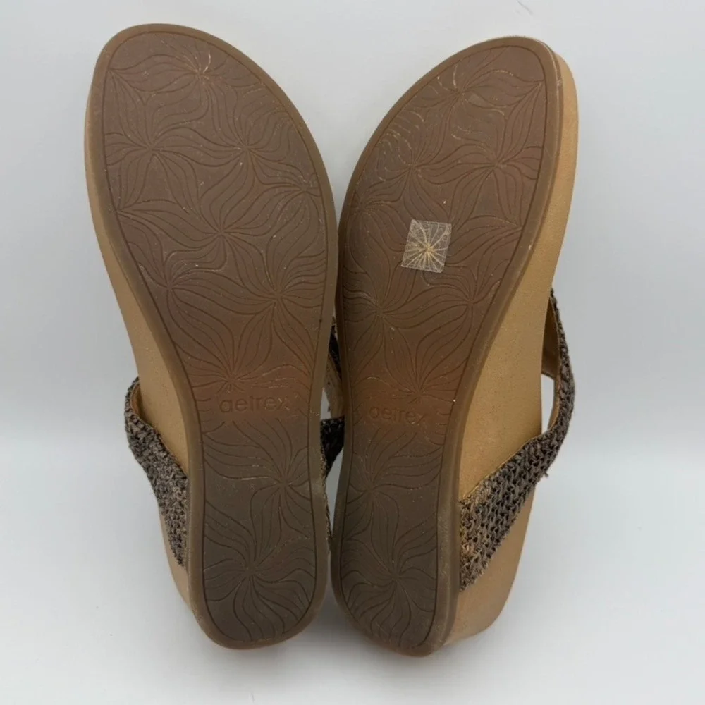 Aetrex Kate Wedge Sandals‎ Adjustable Buckle Thong Brown Woven EU42 US10.5-11